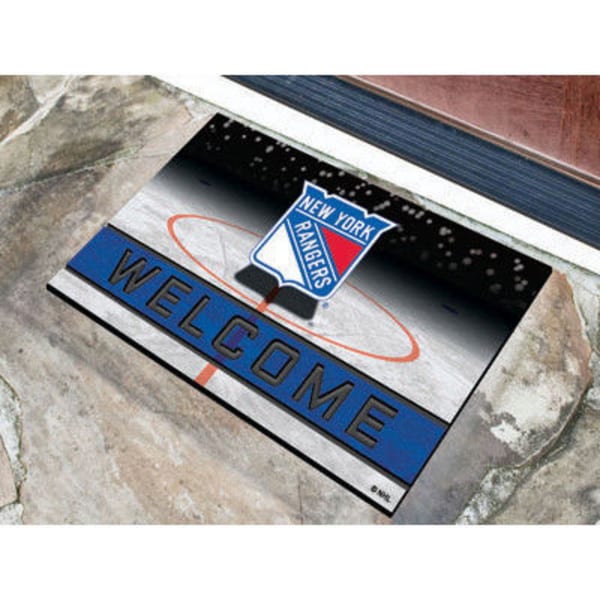 FAN MATS New York Rangers Crumb Rubber Door Mat, Black/Blue