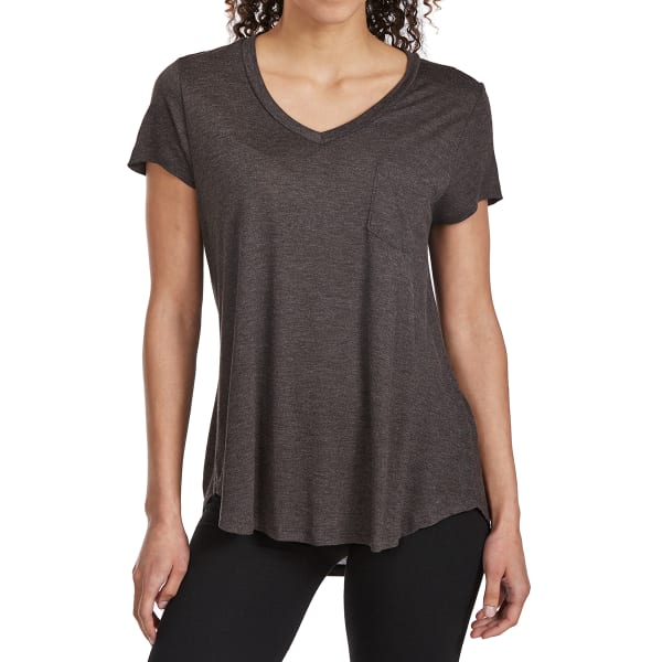 TRESICS FEMME Women's Basic Pocket Rayon V-Neck Short-Sleeve Tee