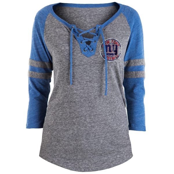 NEW YORK GIANTS Women's Tri-Blend Lace-Up Scoop-Neck Raglan ¾-Sleeve Tee