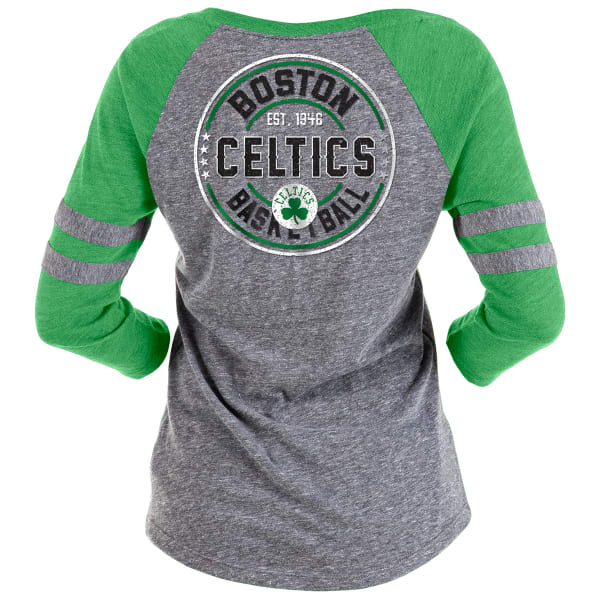 BOSTON CELTICS Women's Tri-Blend Lace-Up Scoop-Neck Raglan ¾-Sleeve Tee