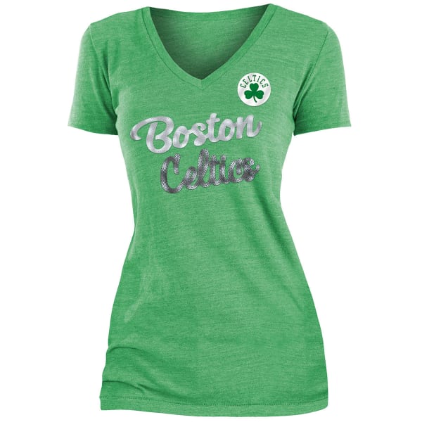 BOSTON CELTICS Women's Tri-Blend Sequin V-Neck Short-Sleeve Tee