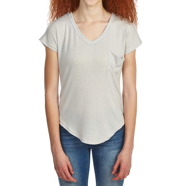 POOF Juniors' Deep V-Neck Slouch Pocket Short-Sleeve Tee with Back Detailing