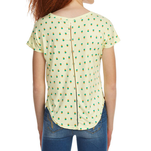 POOF Juniors' Printed Deep V-Neck Short-Sleeve Tee with Back Detailing