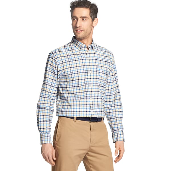 IZOD Men's Oxford Plaid Stretch Woven Long-Sleeve Shirt