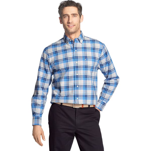 IZOD Men's Oxford Plaid Stretch Woven Long-Sleeve Shirt