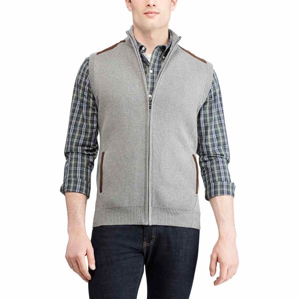 CHAPS Men's Sweater Vest with Faux Suede Trim