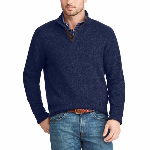 CHAPS Men's Mock Neck Pullover Sweater with Elbow Patches