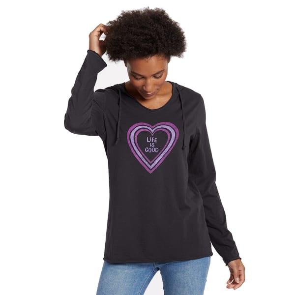 LIFE IS GOOD Women's Ripple Heart Smooth Hooded Long-Sleeve Tee