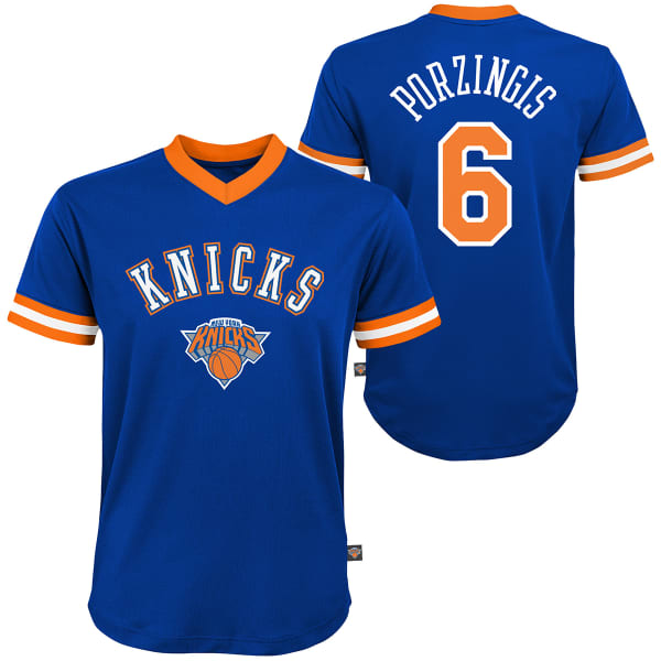 NEW YORK KNICKS Big Boys' Kristaps Porzingis Name and Number V-Neck Mesh Short-Sleeve Fashion Top