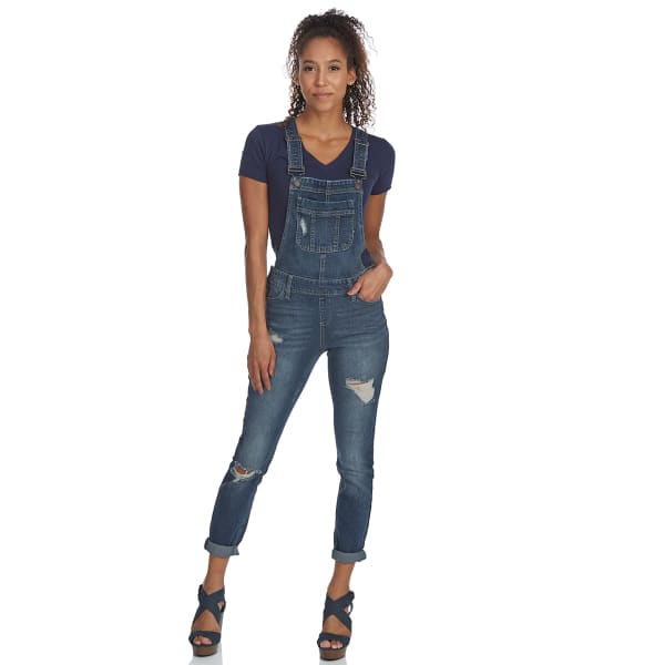 BLUE SPICE Juniors' Destructed Overalls