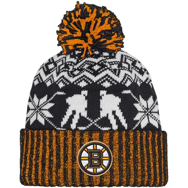 ADIDAS Boston Bruins Ugly Sweater Knit Cuffed Pom Beanie