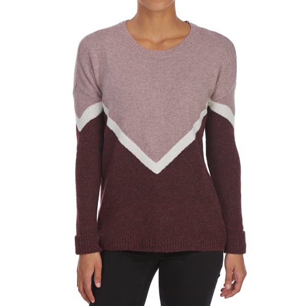 PINK ROSE Juniors' Color-Block Round-Neck Long-Sleeve Sweater