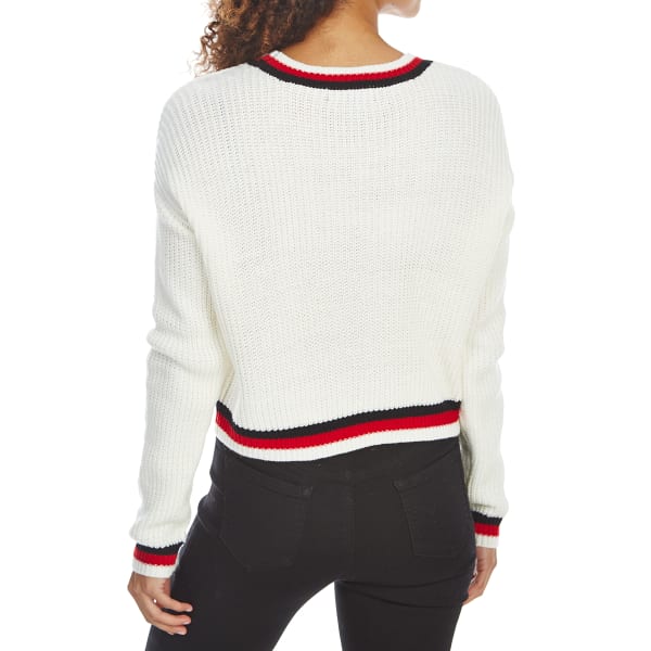 ALMOST FAMOUS Juniors' Shaker Stitch Stripe Trim Sweater