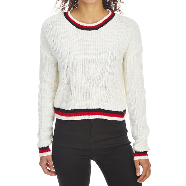 ALMOST FAMOUS Juniors' Shaker Stitch Stripe Trim Sweater