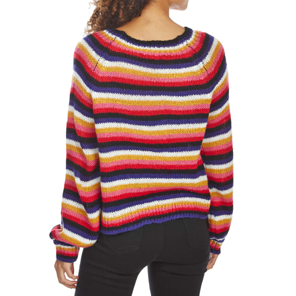 ALMOST FAMOUS Juniors' Multicolor Stripe Raglan Lantern Sleeve Sweater