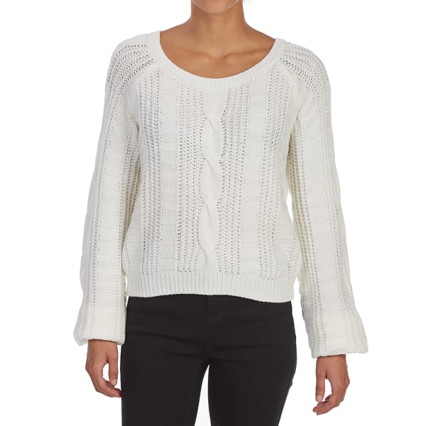 ALMOST FAMOUS Juniors' Cable Crew Long-Sleeve Crop Sweater