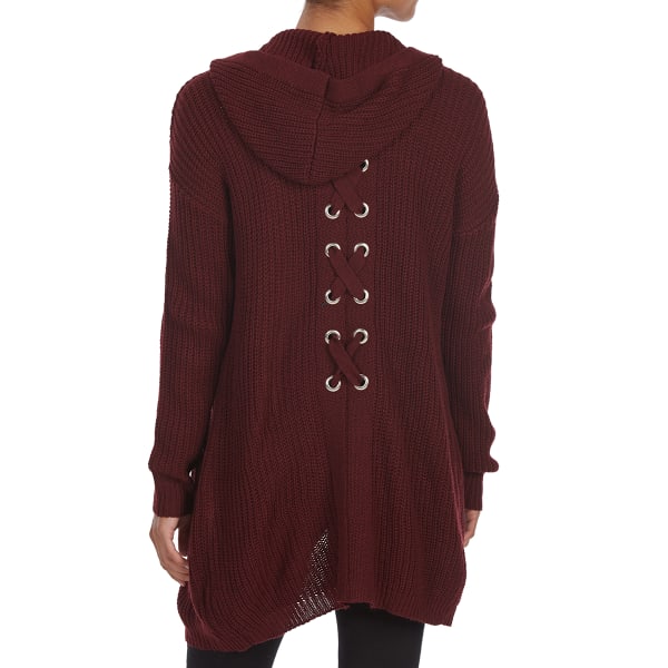 ALMOST FAMOUS Juniors' Lace-Up Hooded Cardigan