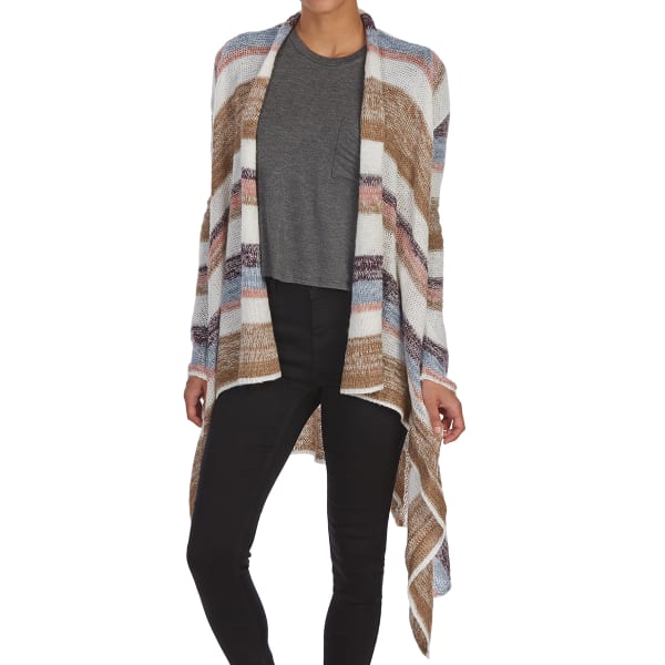 ALMOST FAMOUS Juniors' Lightweight Marled Stripe Cascade Cardigan