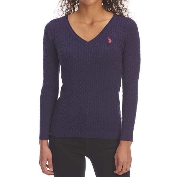 U.S. POLO ASSN. Women's Cable V-Neck Long-Sleeve Sweater