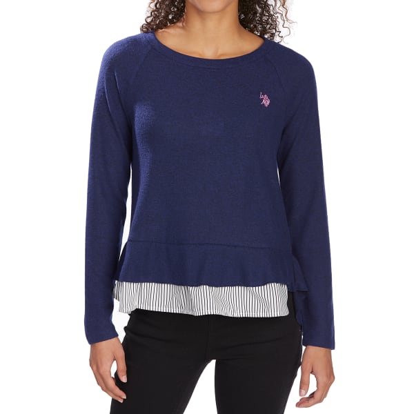 U.S. POLO ASSN. Women's Stretch Marled Hacci Twofer Pullover