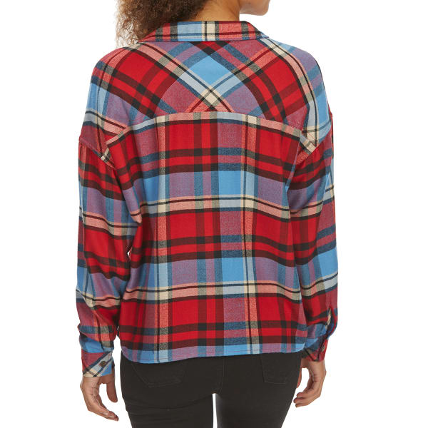 PINK ROSE Juniors' Brushed Plaid Long-Sleeve Flannel Shirt