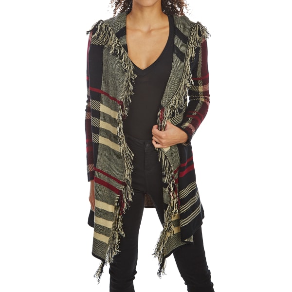 ABSOLUTELY FAMOUS Women's Plaid Jacquard Cascade Sweater Cardigan