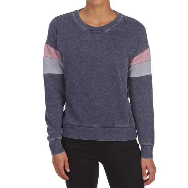 PINK ROSE Juniors' Color-Block Burnout Fleece Pullover