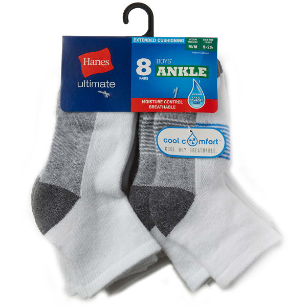 HANES Big Boys' Ankle Socks, 8-Pack