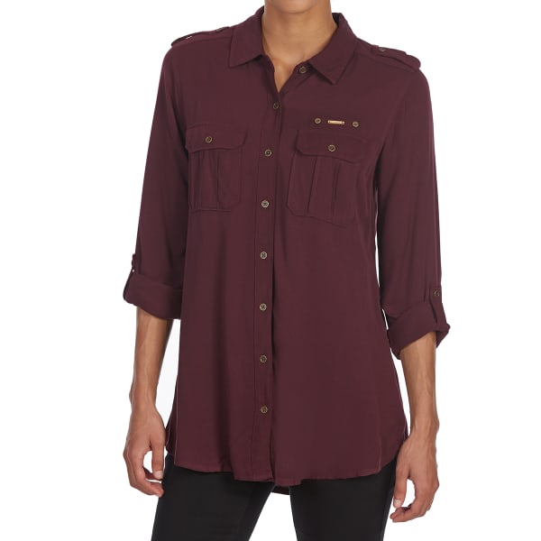 MAISON COUPE Women's Solid Roll-Tab Woven Long-Sleeve Shirt