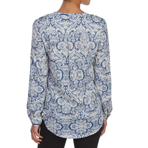 MAISON COUPE Women's Print Roll-Tab Woven Long-Sleeve Shirt