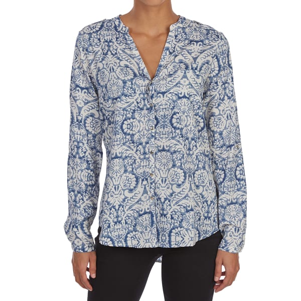 MAISON COUPE Women's Print Roll-Tab Woven Long-Sleeve Shirt