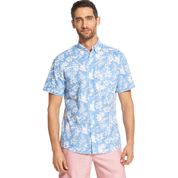 IZOD Men's Dockside Chambray Short-Sleeve Floral Button-Front Shirt