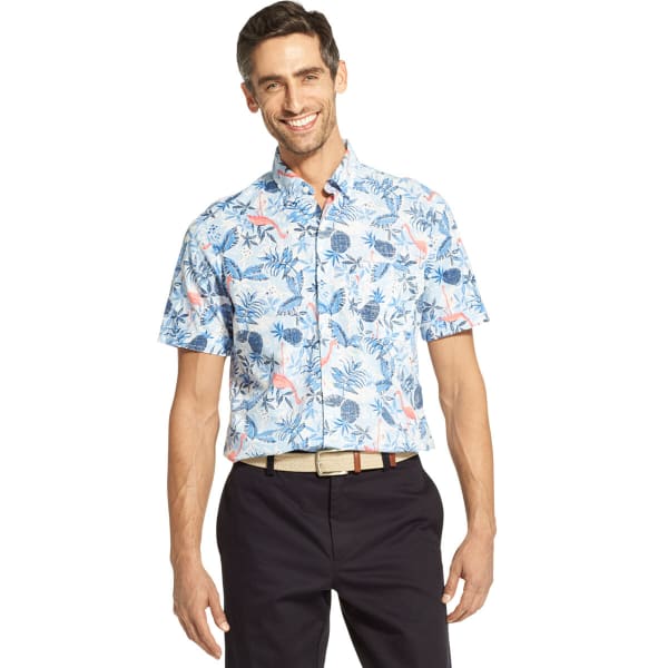 IZOD Men's Dockside Chambray Short-Sleeve Floral Button-Front Shirt