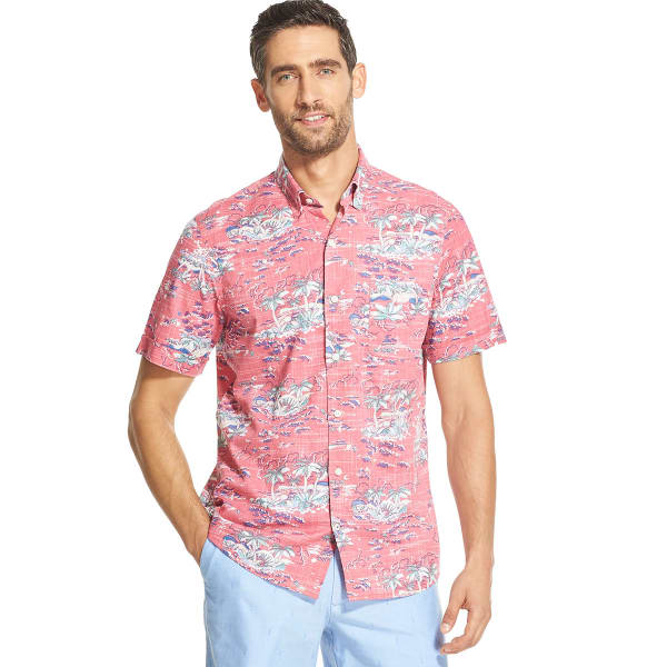 IZOD Men's Saltwater Dockside Chambray Tropical Short-Sleeve Button-Down Shirt