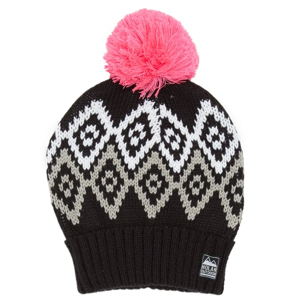 NOLAN Girls' Patterned Pom Knit Hat and Gloves Set