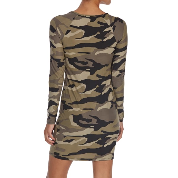 EYE CANDY Juniors' Camo Cage Neck Long-Sleeve Jersey Dress