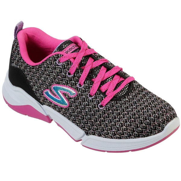 SKECHERS Little Girls' Triple Flex Sparkle Knit Lace Up Shoes