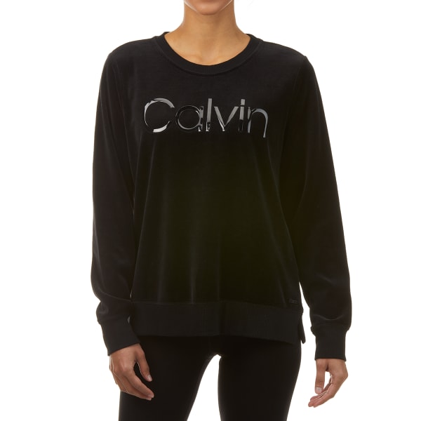 CALVIN KLEIN PERFORMANCE Women's Long-Sleeve Velour Logo Sweatshirt