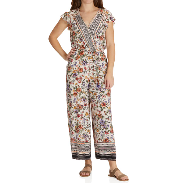 ANGIE Juniors' Floral Medallion Faux Wrap Jumpsuit