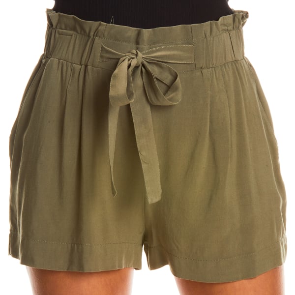 AMBIANCE Juniors' Solid Rayon Challis Paper Bag Shorts