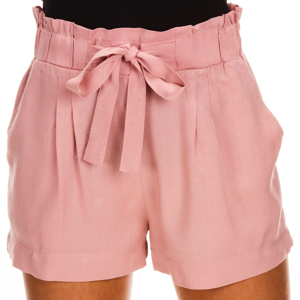 AMBIANCE Juniors' Solid Rayon Challis Paper Bag Shorts