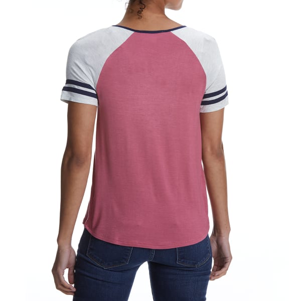 PINK ROSE Juniors' Rayon Sleeve Scoop Neck Contrast Trim Tee