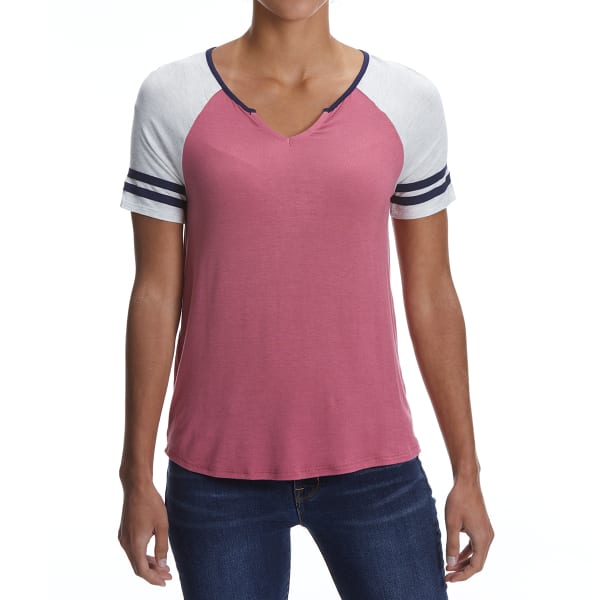 PINK ROSE Juniors' Rayon Sleeve Scoop Neck Contrast Trim Tee