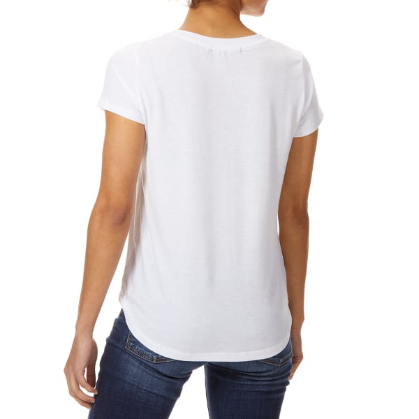 FEMME Women's Short-Sleeve V-Neck Melange Pocket Tee