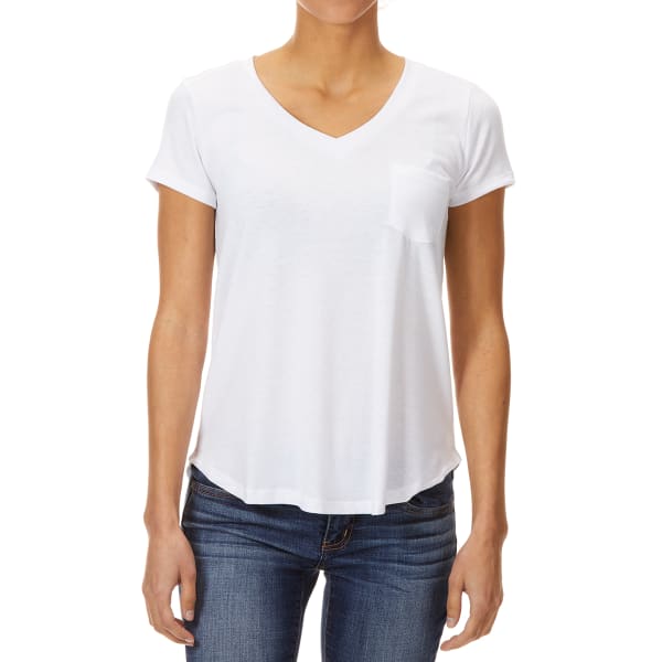 FEMME Women's Short-Sleeve V-Neck Melange Pocket Tee