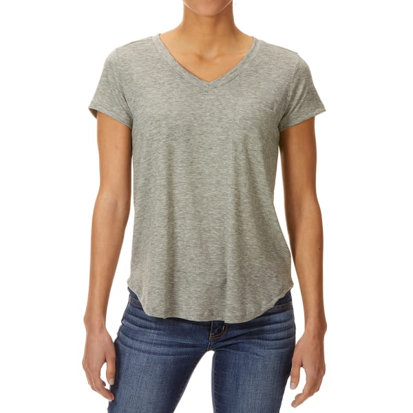 FEMME Women's Short-Sleeve V-Neck Melange Pocket Tee