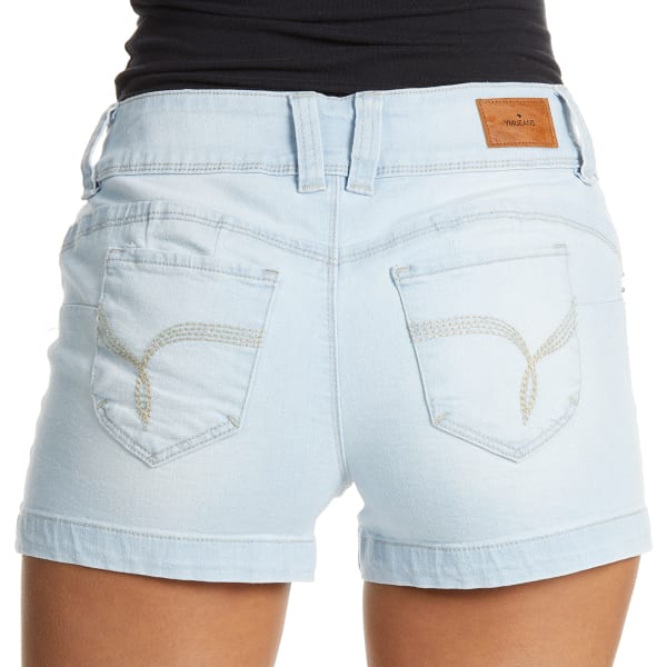 YMI Juniors' 2-Button Distressed Denim Shaping Shorts