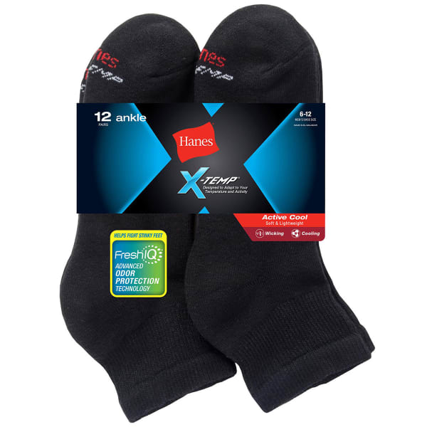 HANES Men's X-Temp Ankle Socks, 12-Pack