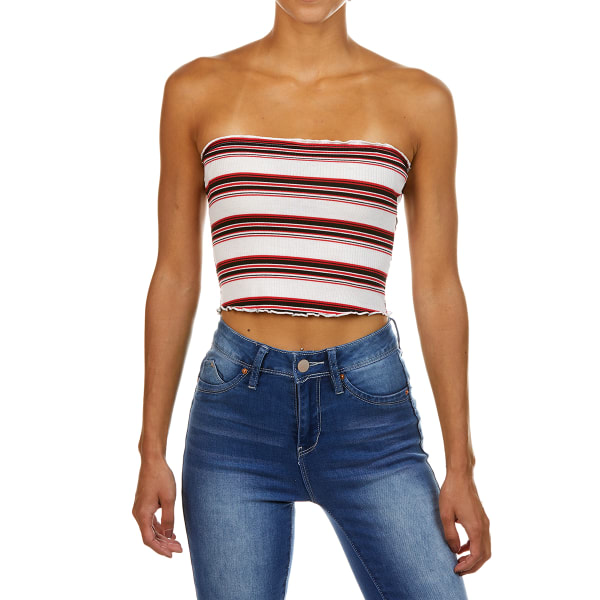 AMBIANCE Juniors' Multi Stripe Lettuce Edge Tube Top