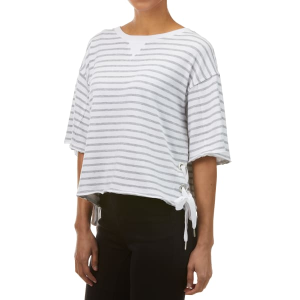 CALVIN KLEIN PERFORMANCE Women's Performance Stripe Knit Jersey Side Grommet Lace-Up Boxy Top